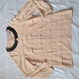 PURE Collection 100% Silk Tan Sequin Collar Blouse Size 6